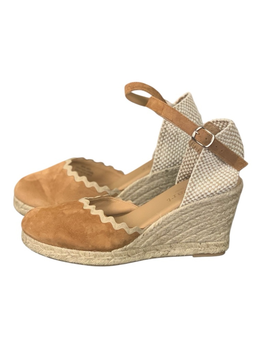 Paseart Spain Tan Suede Espadrille Wedge Boho Summer Sandals Festival Size 8.5